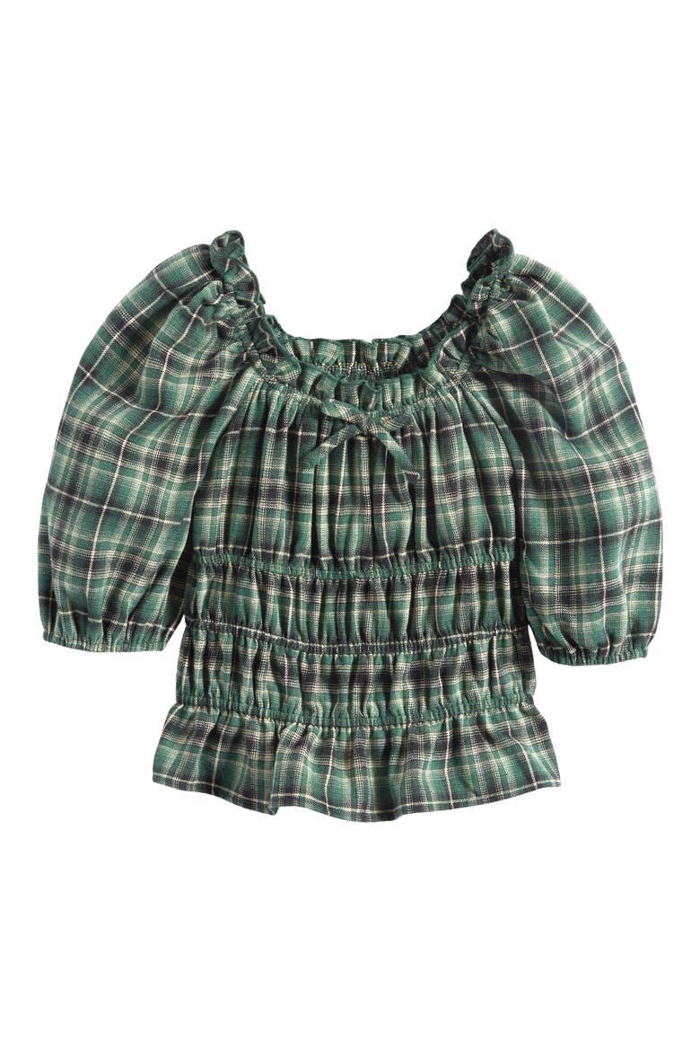 Kids' Plaid Smocked Square Neck Top, Main, color, HUNTER