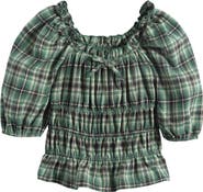 Good Luck Girl Kids' Plaid Smocked Square Neck Top