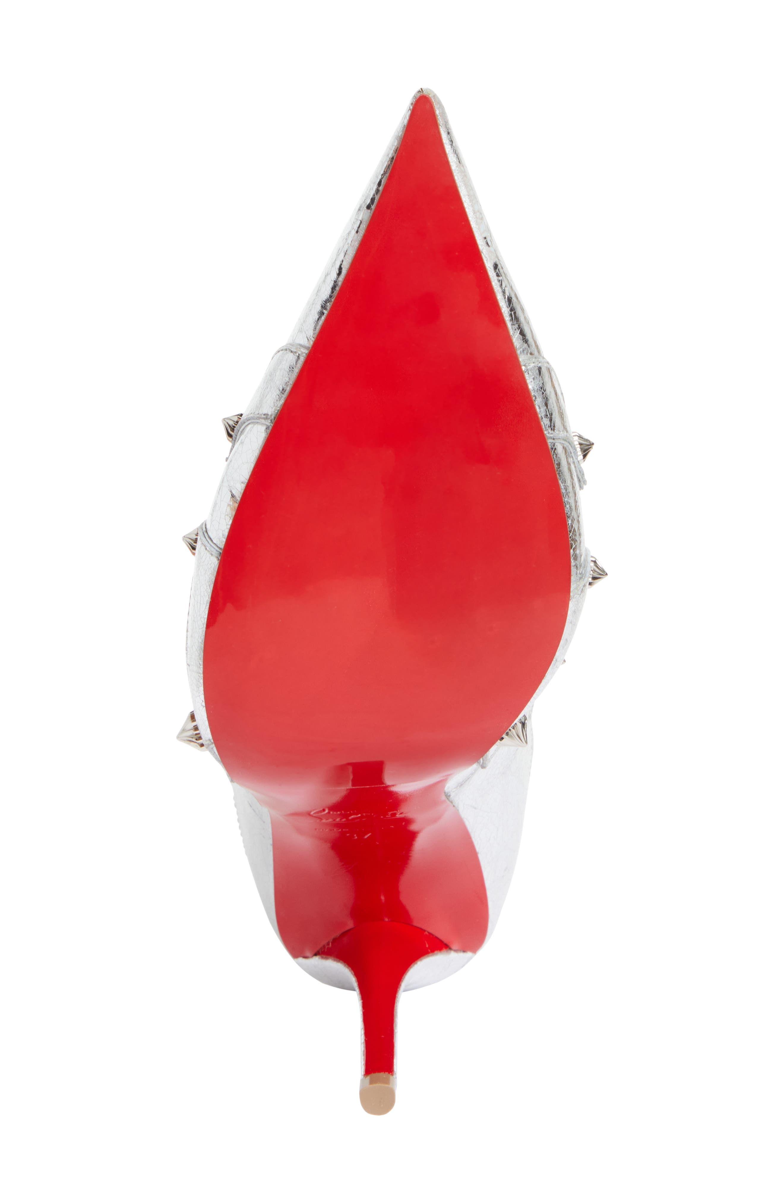 Christian Louboutin Bootiag Studded Metallic Leather Bootie, Alternate, color, Silver