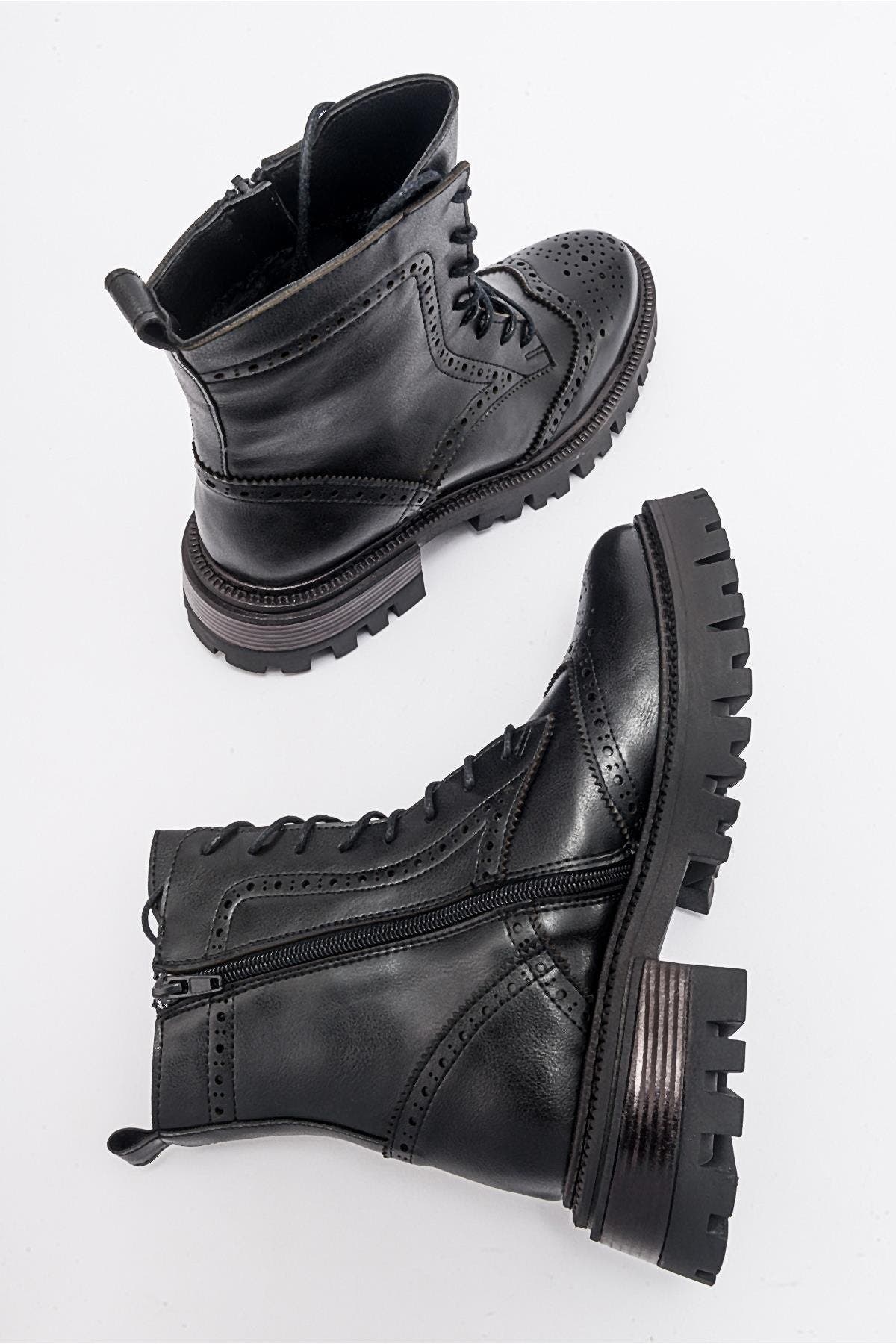 Prologue Shoes Coralo Lace-Up Combat Boot, Alternate, color, Black Faux Leather