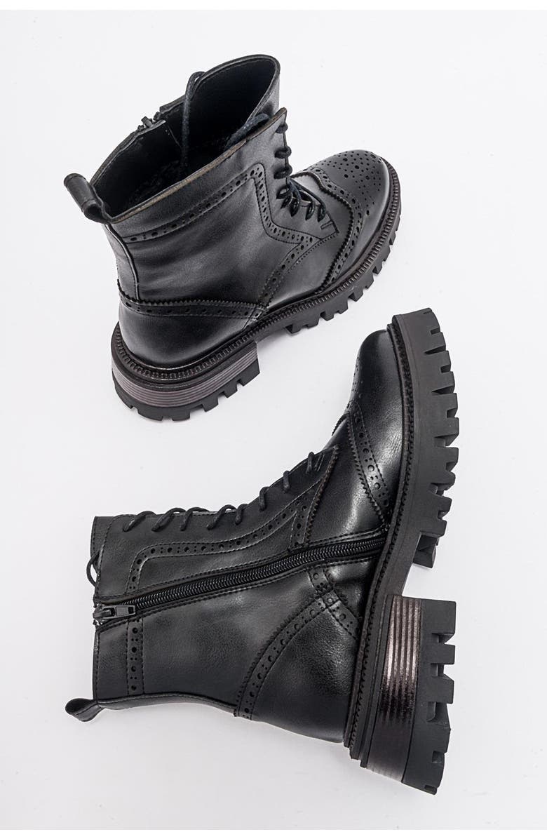 Prologue Shoes Coralo Lace-Up Combat Boot, Alternate, color, Black Faux Leather