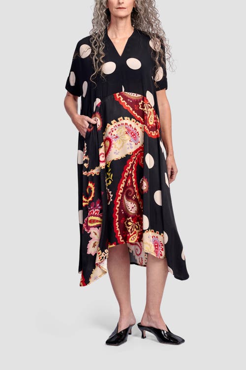 ALEMBIKA ALEMBIKA FIESTA MIXED PRINT V-NECK MIDI DRESS