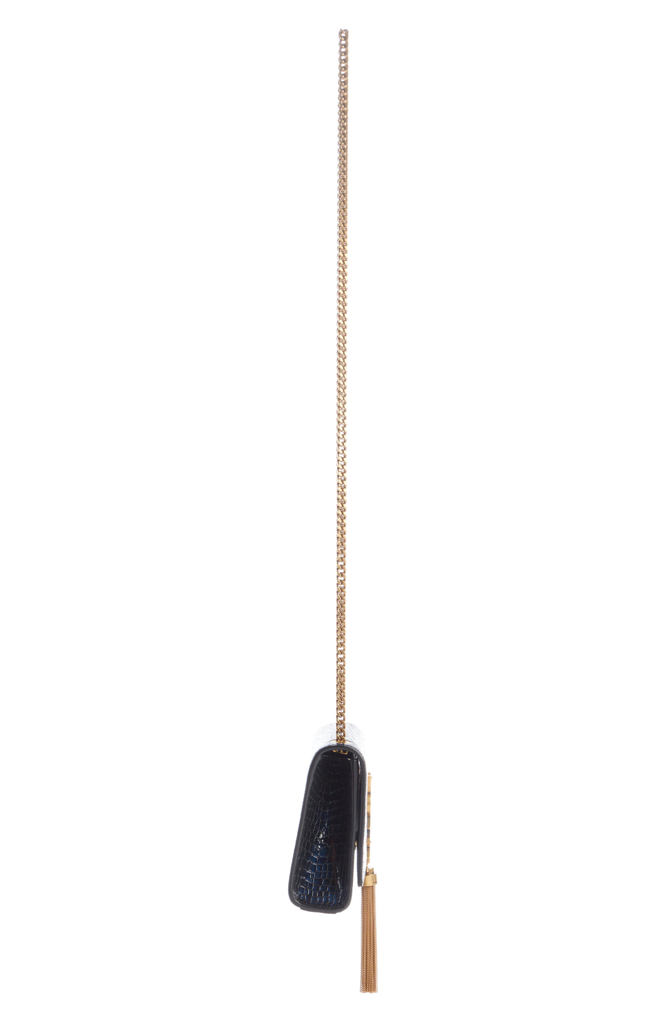 Saint Laurent Small Kate Shiny Croc Embossed Leather Shoulder Bag, Alternate, color, 