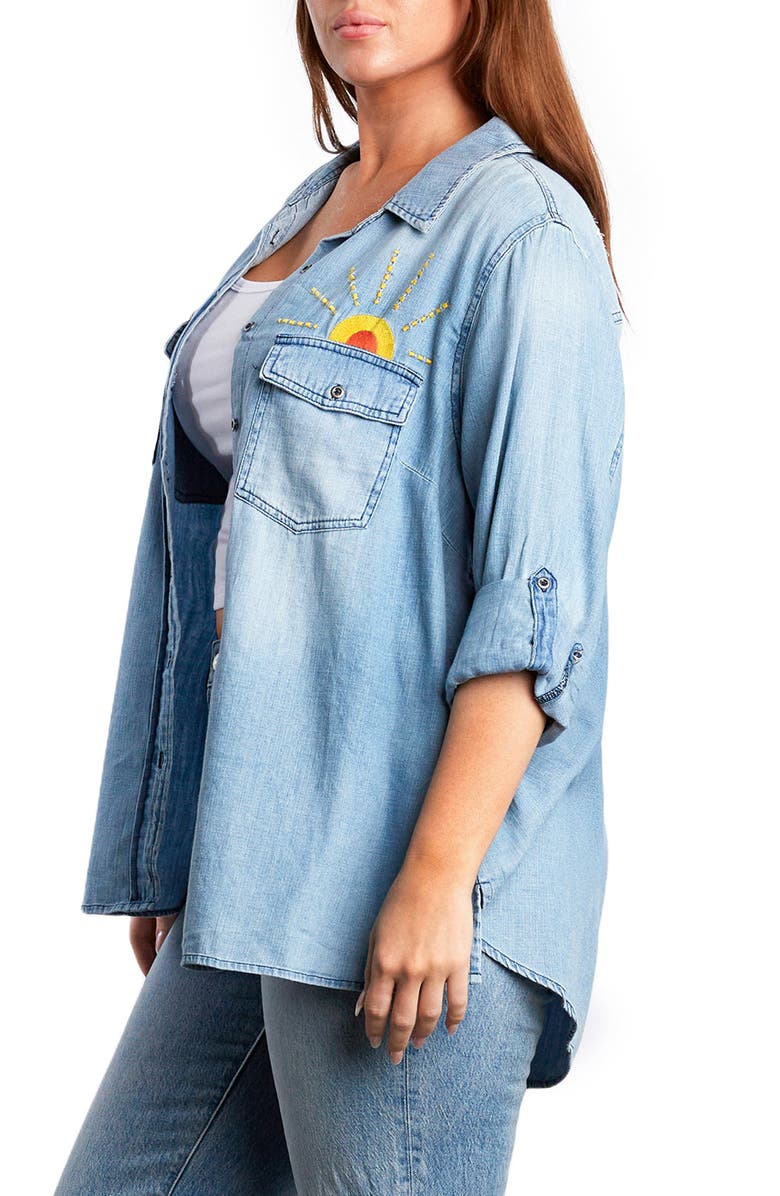 Billy T Hello Sunshine Embroidered Denim Button-Up Shirt, Alternate, color, 