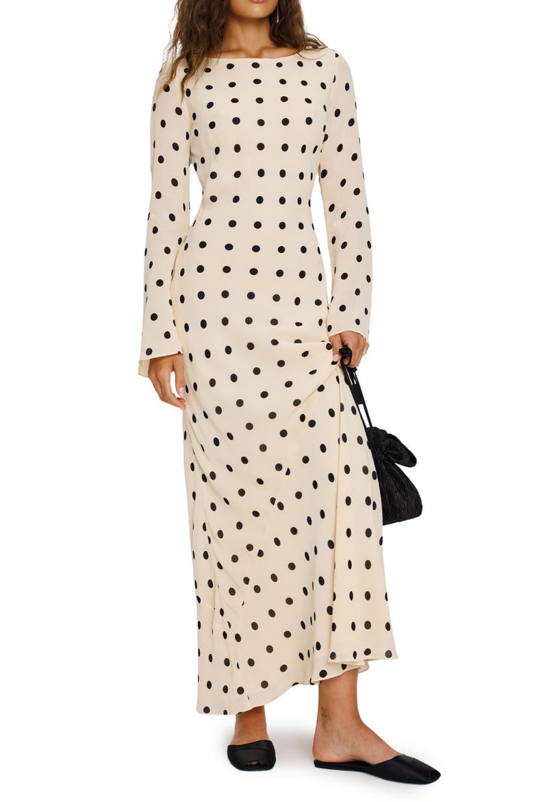 Esra Polka Dot Long Sleeve Maxi Dress, Main, color, SUNDAE DOT