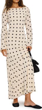Reformation Esra Polka Dot Long Sleeve Maxi Dress