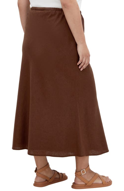 Shop City Chic Vivien Linen Blend Drawstring Skirt In Chocolate