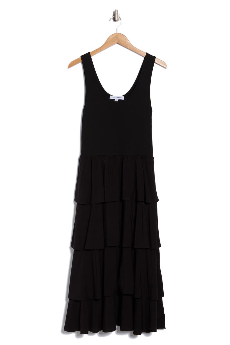 Twofer Tiered Midi Tank Dress, Alternate, color, BLACK