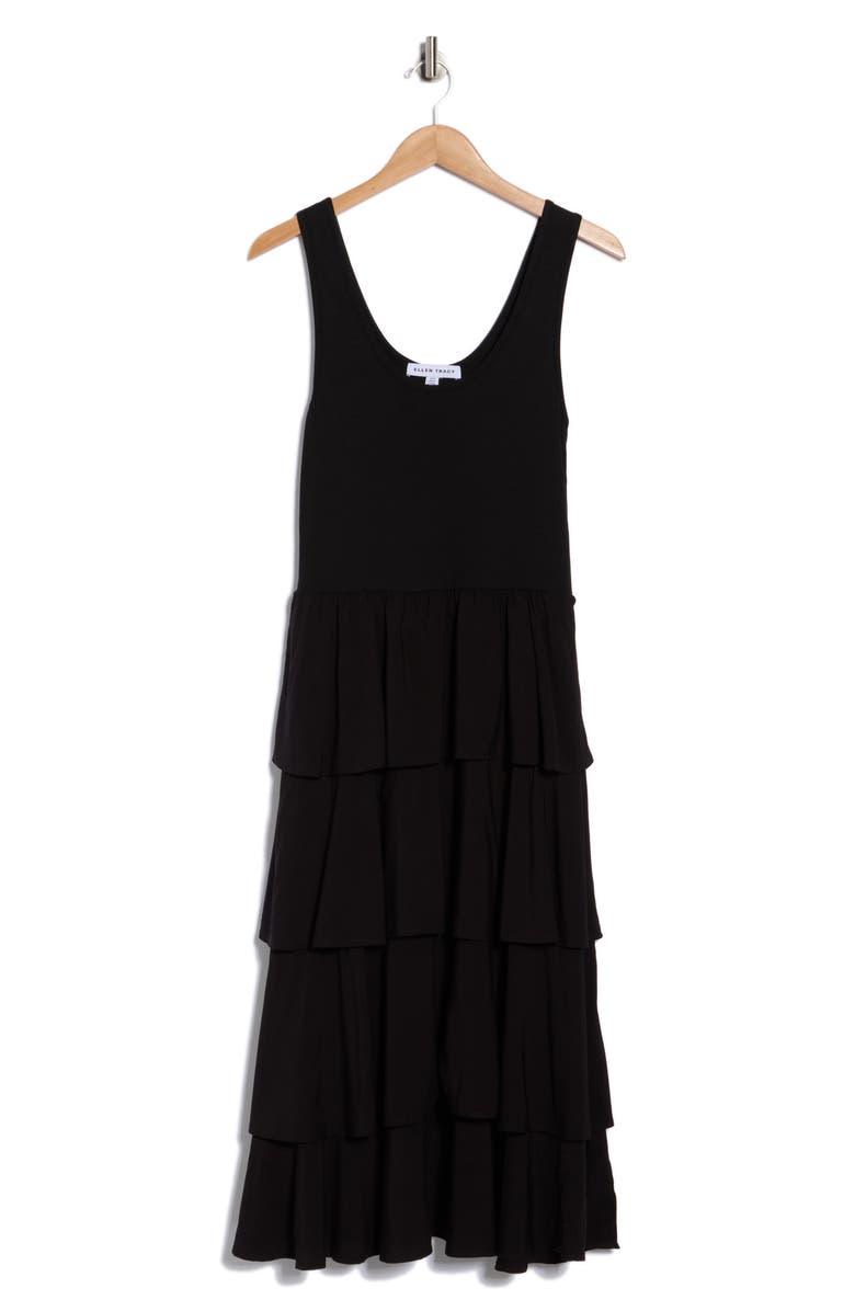 Ellen Tracy Twofer Tiered Midi Tank Dress, Main, color, Black