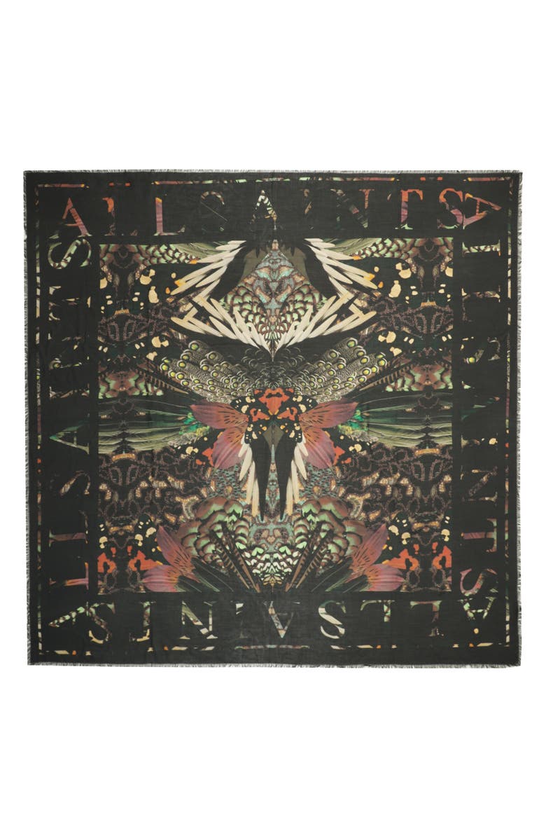 AllSaints Gene Abstract Print Fringe Square Scarf, Alternate, color,