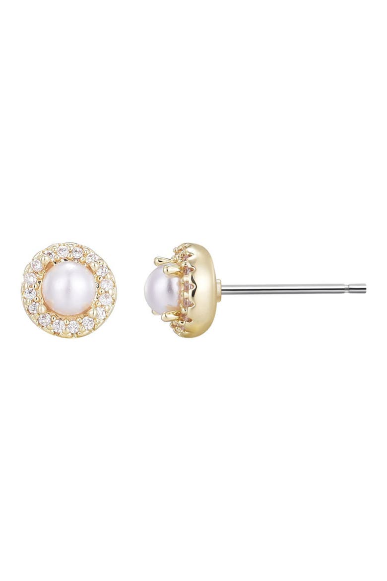 Freshwater Pearl & Cubic Zirconia Halo Stud Earrings, Alternate, color, GOLD-WHITE