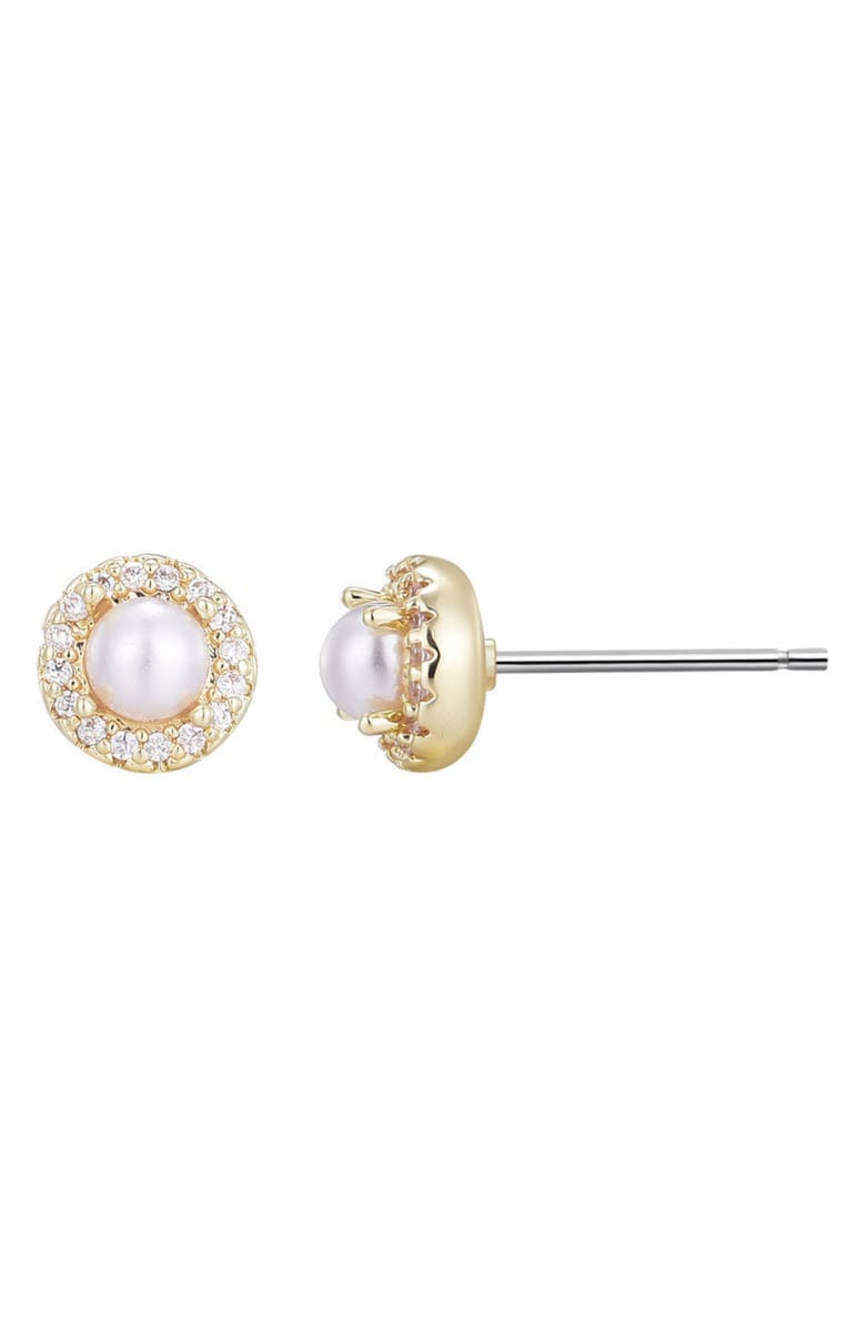 Adornia Freshwater Pearl & Cubic Zirconia Halo Stud Earrings, Alternate, color, Gold-White