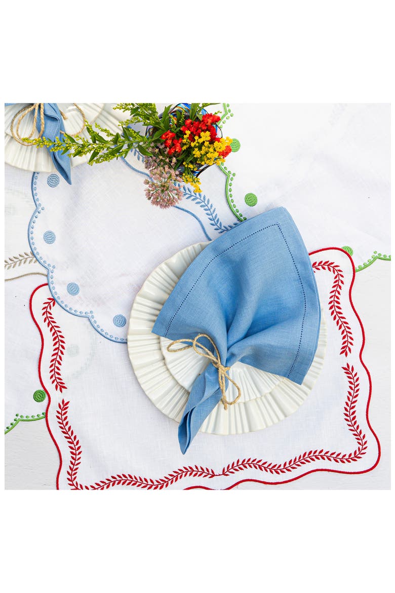 Tessuti Set of 4 Rectangular White Linen Placemats with Red Ivy Embroidery, Alternate, color, RED