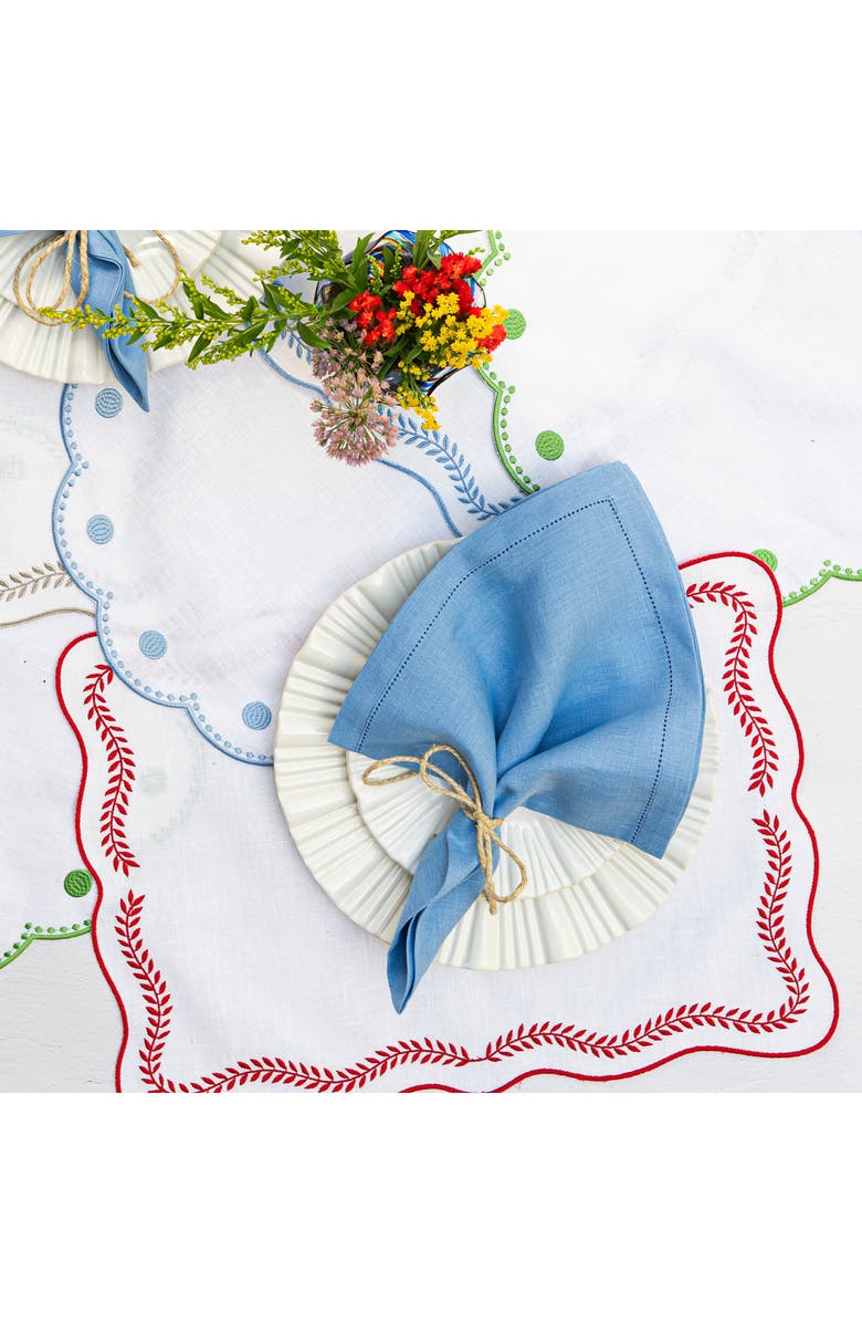 VIETRI Tessuti Set of 4 Rectangular White Linen Placemats with Red Ivy Embroidery, Alternate, color, Red