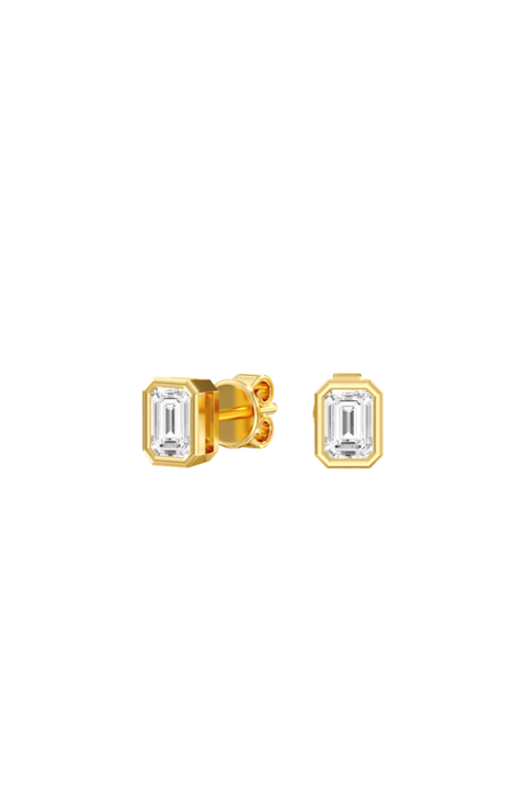 Emerald Bezel Lab Diamond Studs in 14K Gold