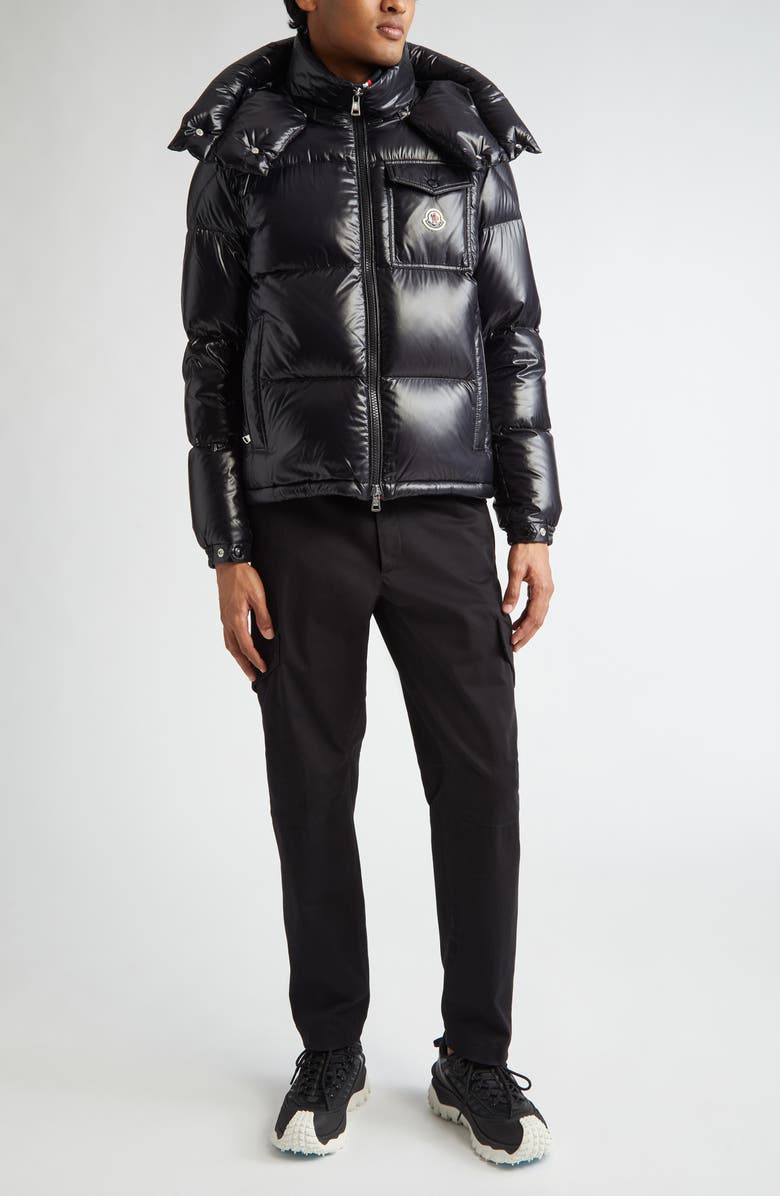 Moncler Montbeliard Short Down Jacket, Alternate, color, Black/Black