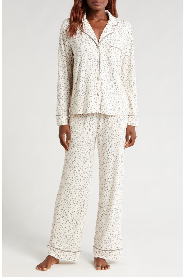 Print Long Sleeve Pajamas, Main, color, ANIMAL STARS