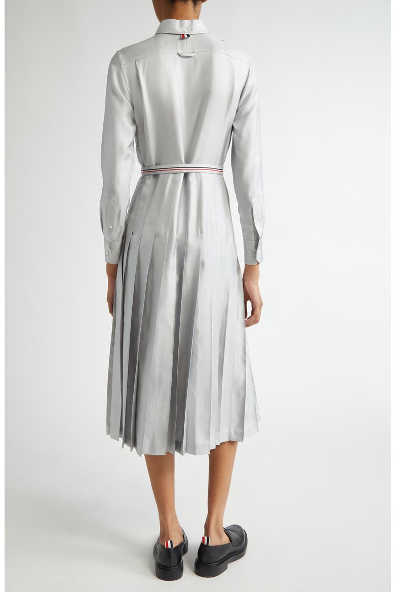 Long Sleeve Pleated Silk Midi Shirtdress, Alternate, color, LIGHT GREY