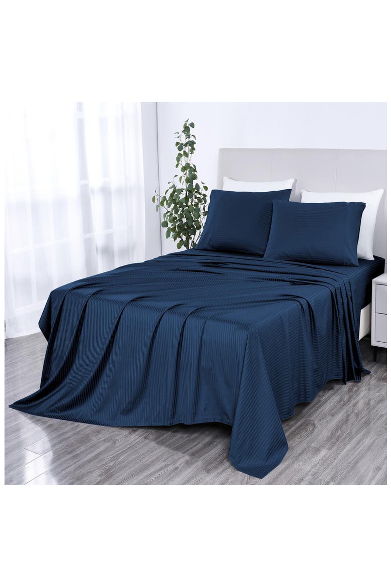 500 Thread Count Damask Stripe Sheet Set, Alternate, color, NAVY