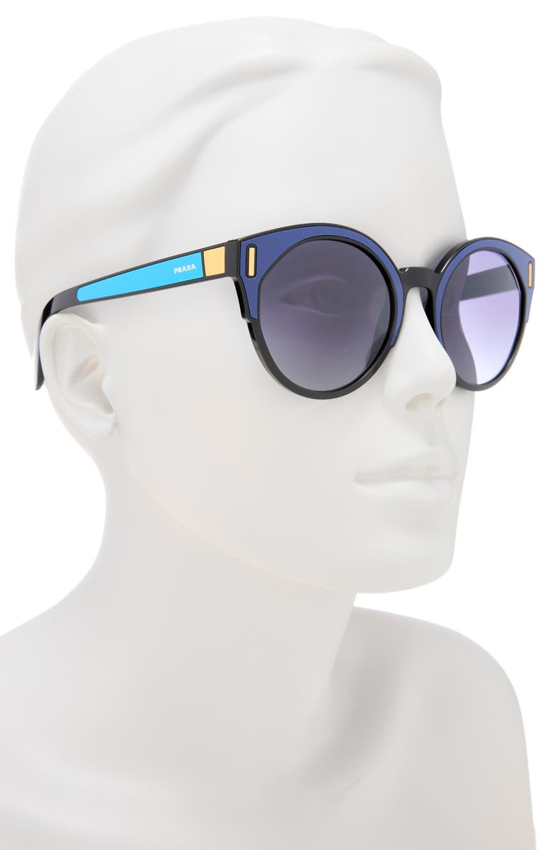 Prada 53mm Irregular Circle Sunglasses, Alternate, color, Black Blue