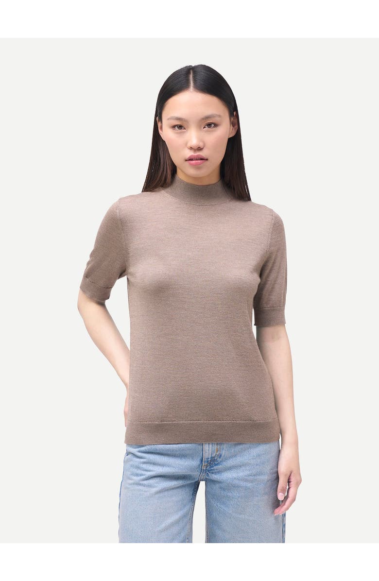 Gobi Cashmere Cashmere Silk Shirt with High Neck, Alternate, color, Timber Wolf