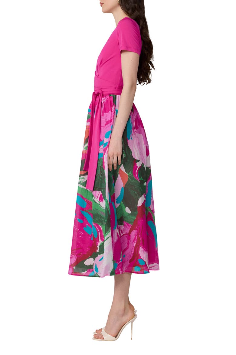 Elena Abstract Print Wrap Bodice Midi Dress, Alternate, color, PROVENCE GIANT GOSSIP PINK