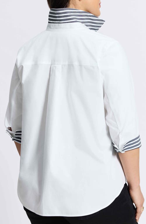 Foxcroft Margie Stripe Trim Cotton Blend Button-up Shirt In White/black
