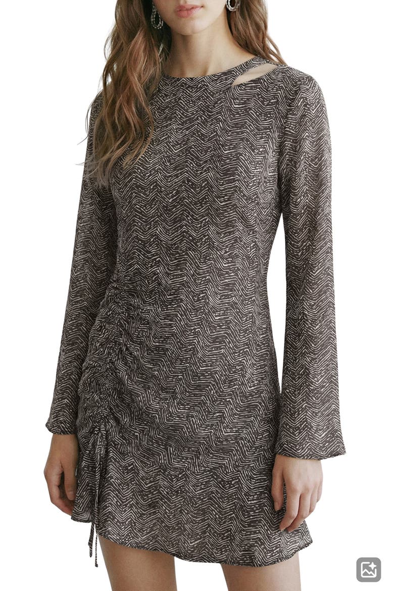 Print Long Sleeve Minidress, Main, color, CHARCOAL