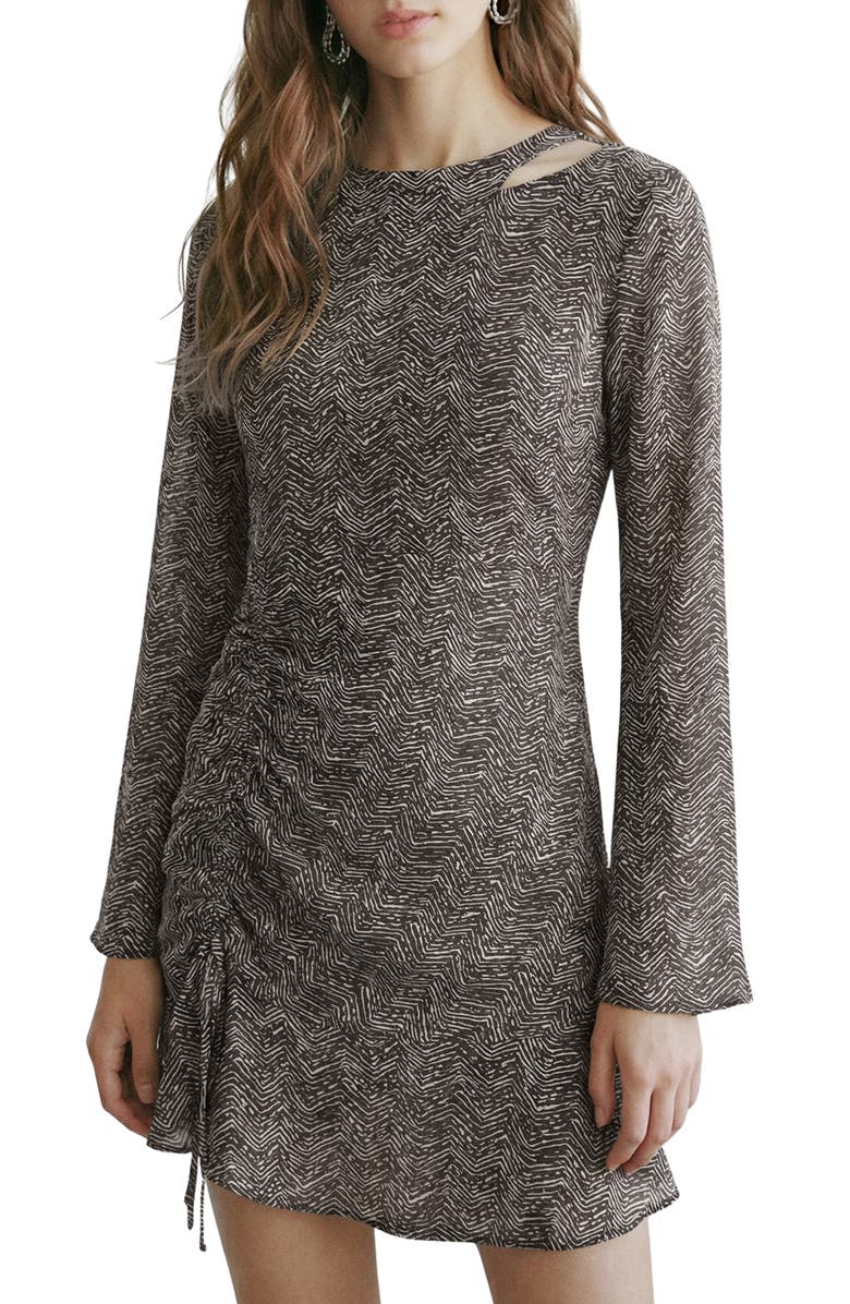 MANGO TEEN Print Long Sleeve Minidress, Main, color, Charcoal