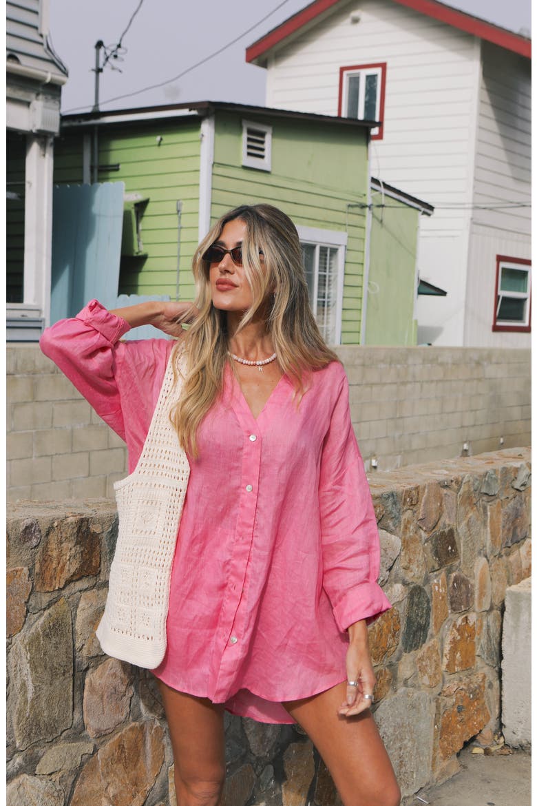 Rio Linen Cover-Up Tunic, Alternate, color, HOTTEST PINK