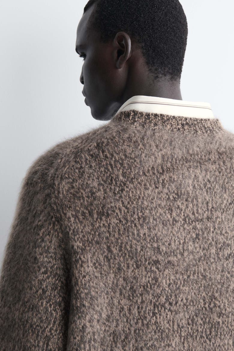 Two-tone Brushed Pure Cashmere Crew-neck Sweater, Alternate, color, MOCHA MÉLANGE