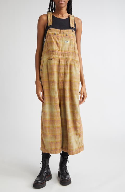 Overdyed Plaid Cotton Flannel Jumbo Overalls