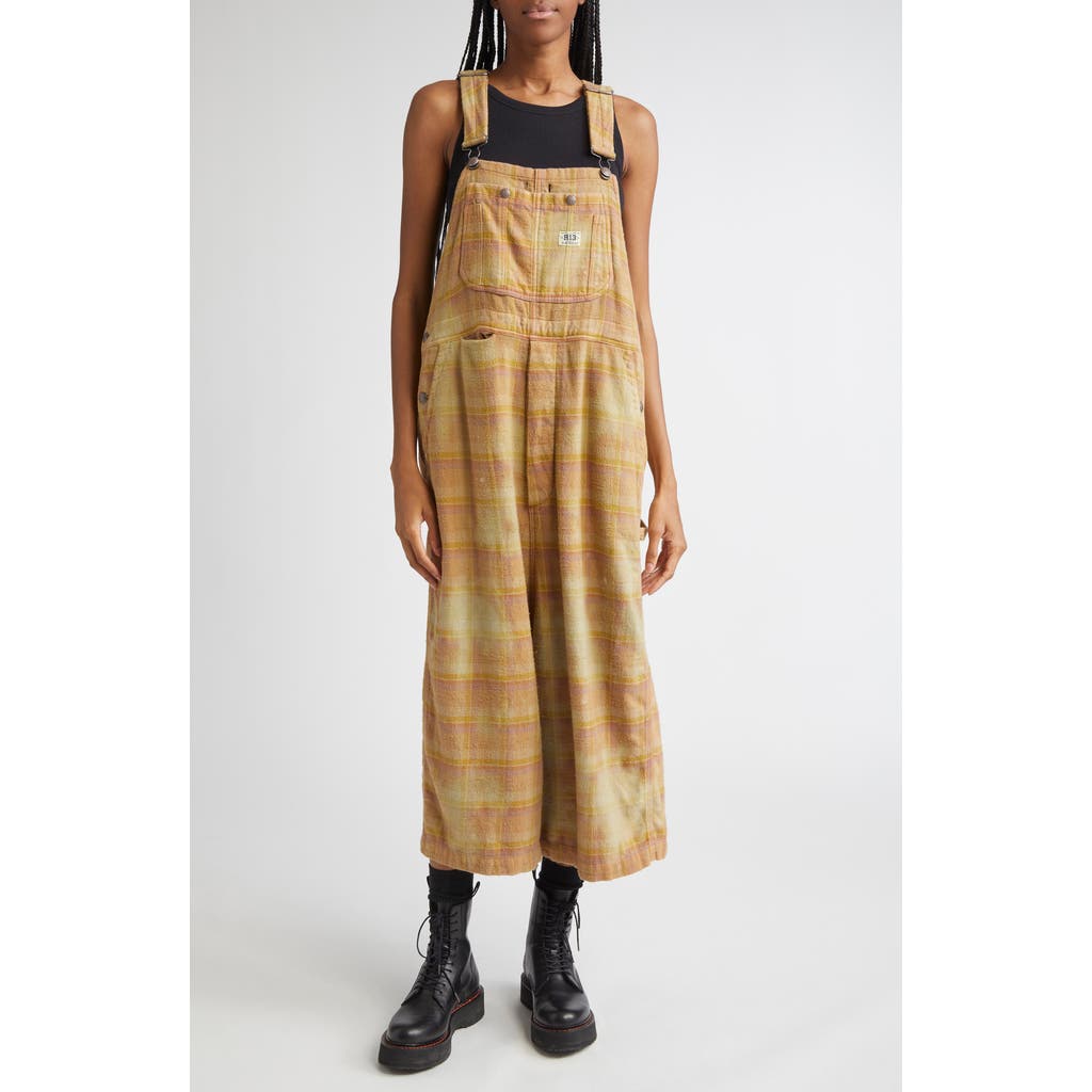 R13 Overdyed Plaid Cotton Flannel Jumbo Overalls In Brown