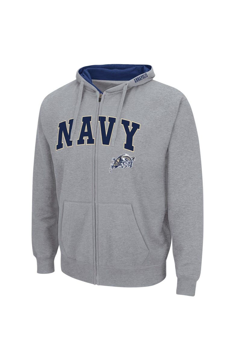 COLOSSEUM Men's Colosseum Heathered Gray Navy Midshipmen Arch & Logo 3.0 Full-Zip Hoodie, Alternate, color, Heather Gray