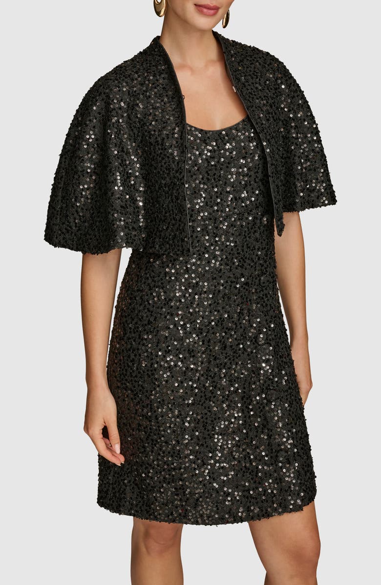 Donna Karan New York Sequin Tweed Cape & Sheath Dress Set, Alternate, color,