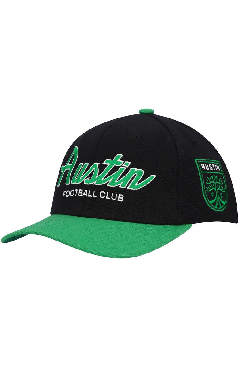 Mitchell & Ness Men's Mitchell & Ness Black Austin FC Team Script 2.0 Stretch Snapback Hat, Main, color, Black