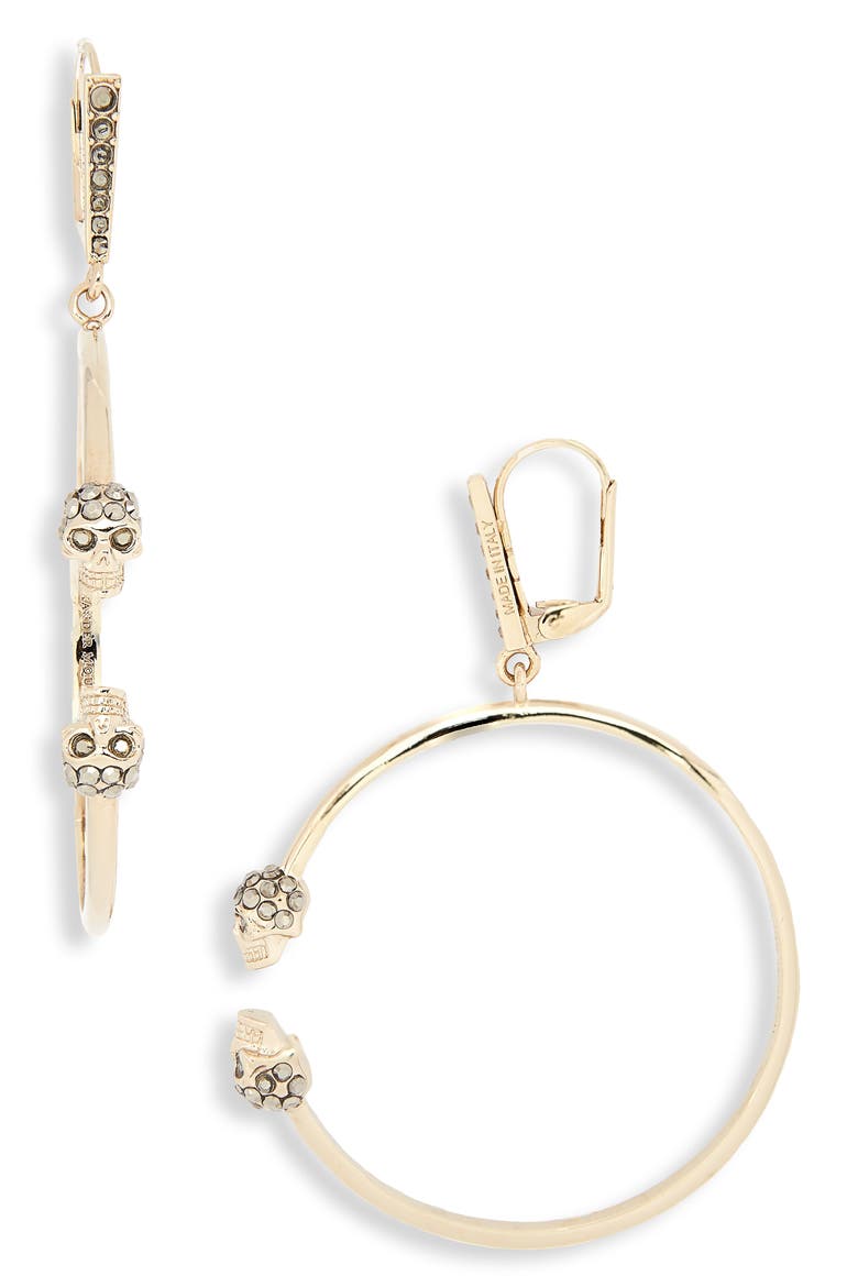 Alexander McQueen Creolo Skull Hoop Earrings, Main, color, METALLIC GOLD