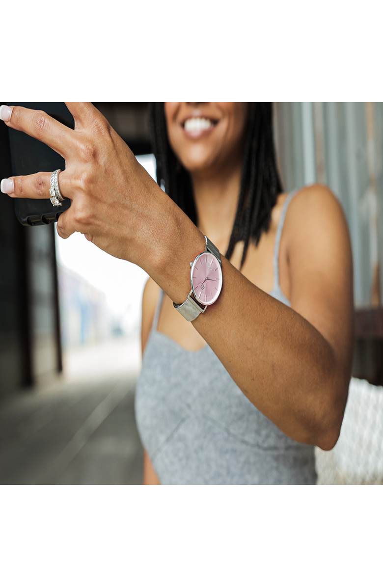 NCMPRBL Advance Blush Mesh Strap Watch, 36MM, Alternate, color, Silver/Pink