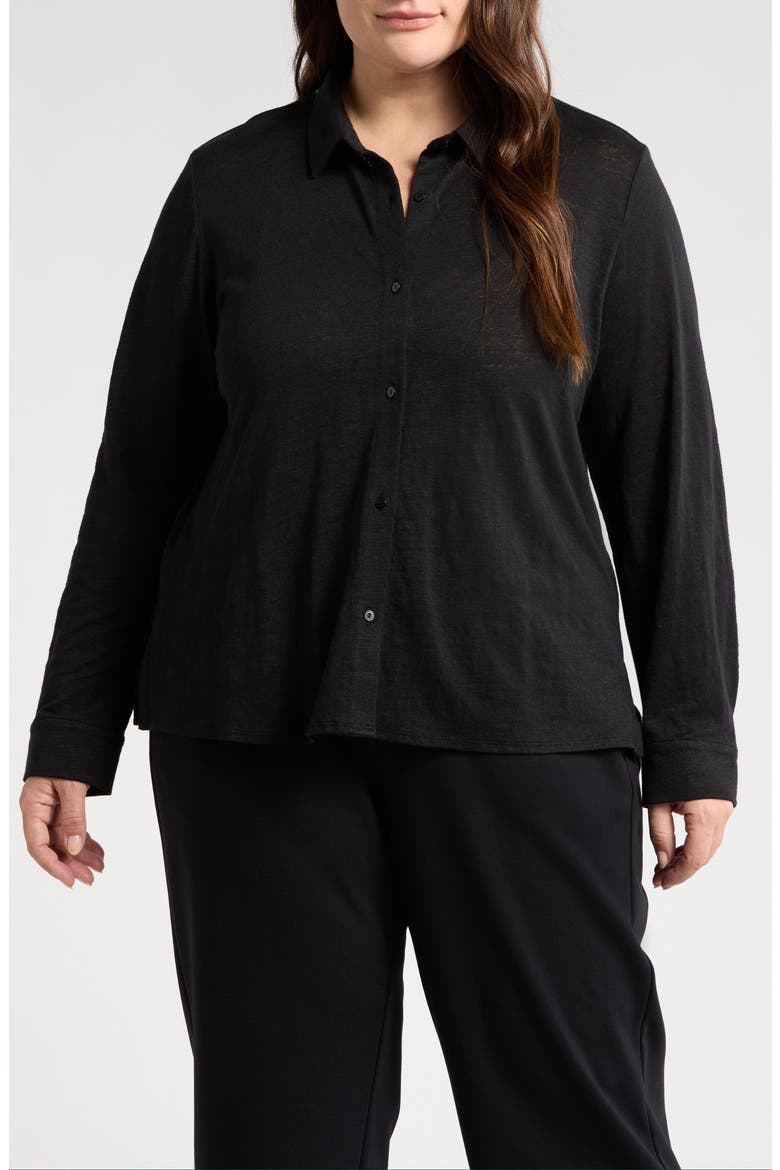 Classic Collar Organic Linen Button-Up Shirt, Main, color, BLACK