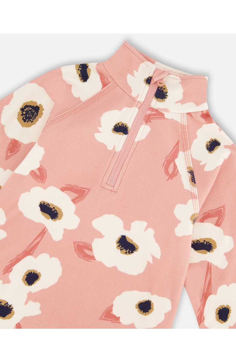 Deux par Deux Little Girl's Two Piece Thermal Underwear Set Pink Printed Off White Flowers, Alternate, color, 