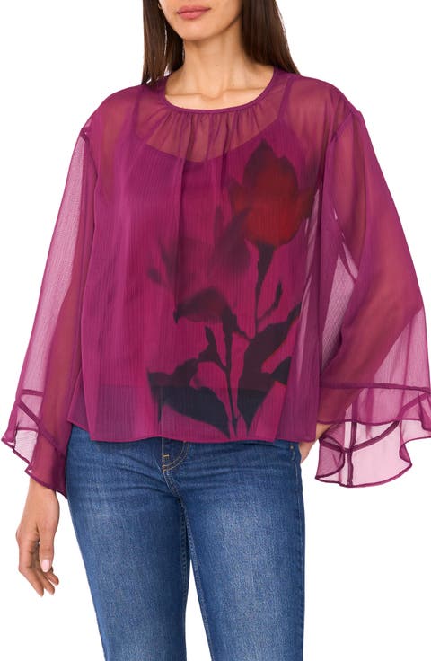 Floral Flutter Bell Sleeve Top