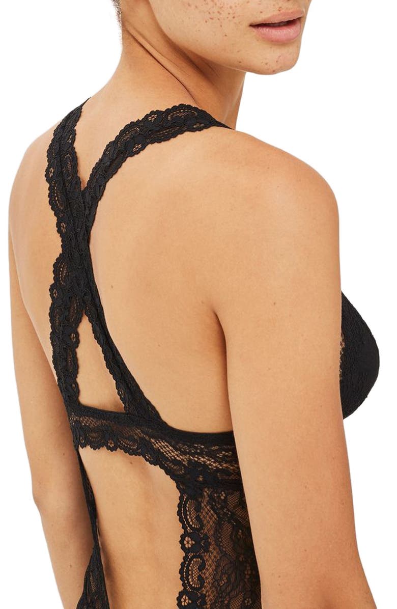 Topshop Cordelia Lace Bodysuit, Alternate, color, Black