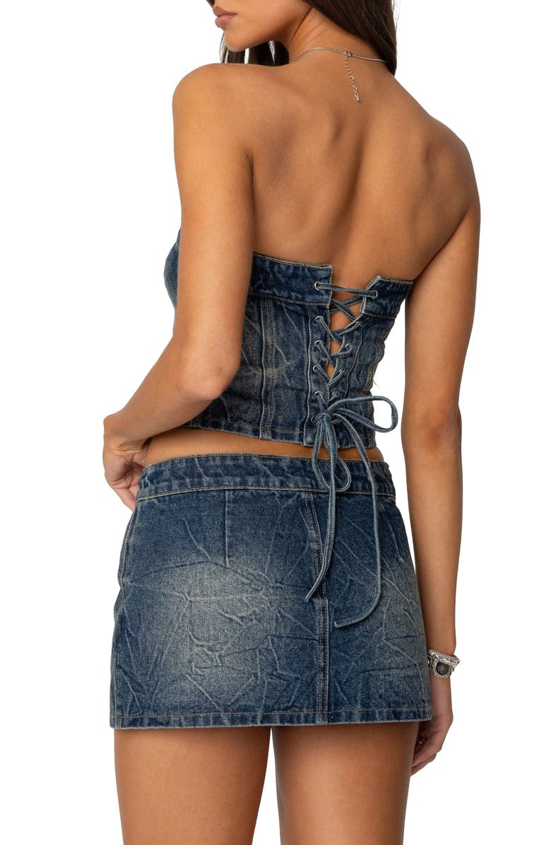 EDIKTED Guinevere Zip Washed Denim Corset Top, Alternate, color, Blue-Washed
