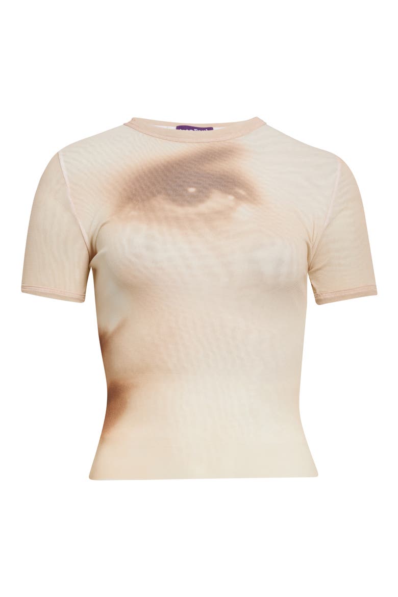Face Print Crop Mesh Baby Tee, Main, color, BEIGE