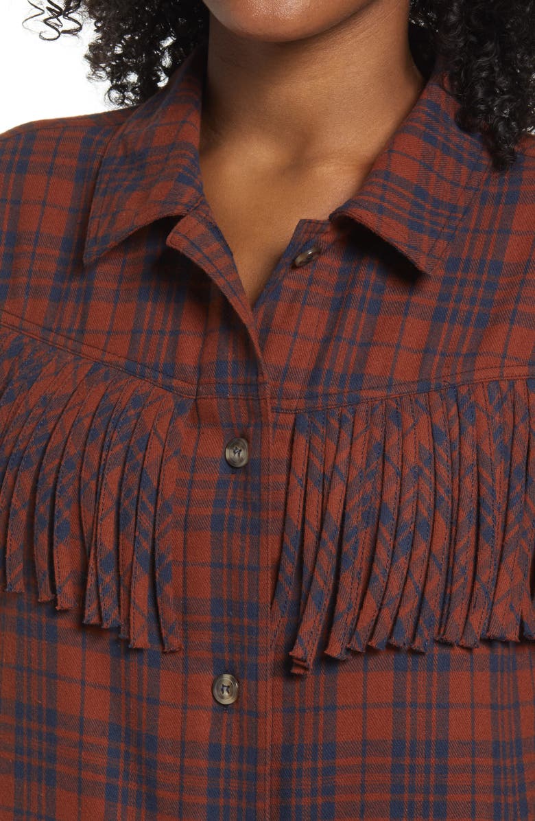 Wit & Wisdom Plaid Fringe Detail Cotton Shirt Jacket, Alternate, color, 