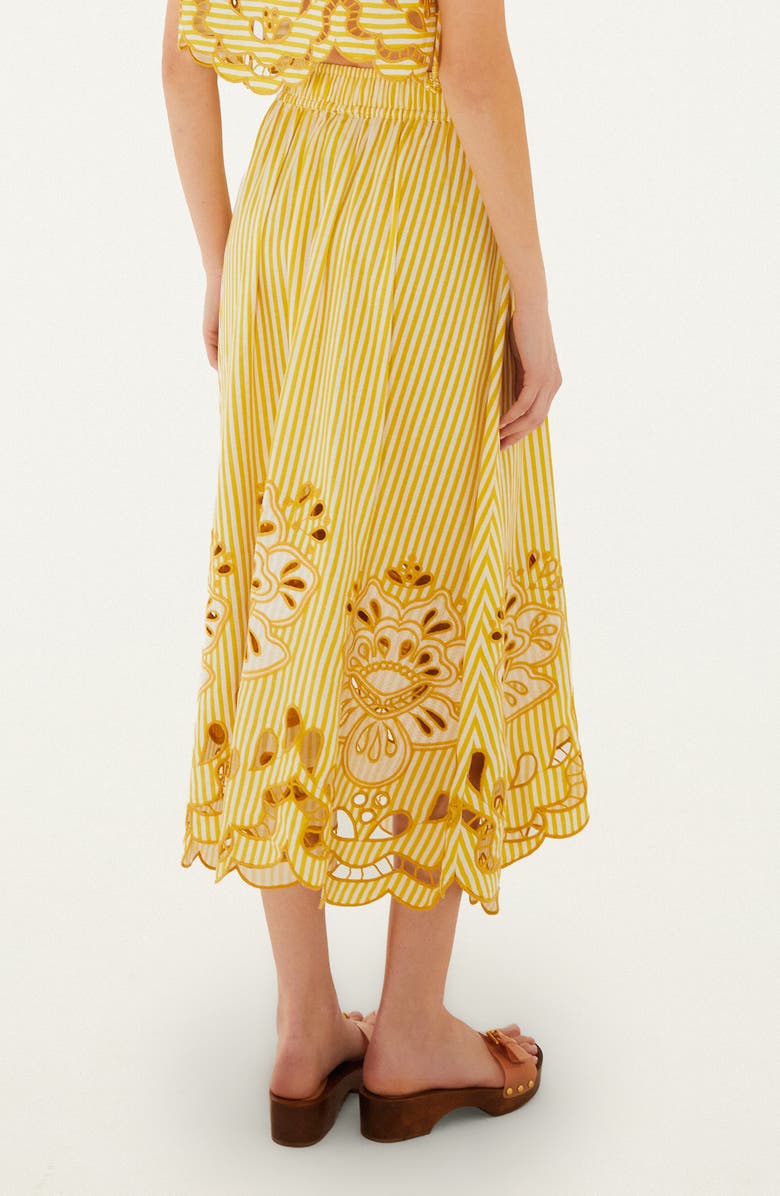 FARM Rio Stripe Eyelet Midi Skirt, Alternate, color, Yellow
