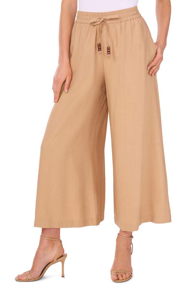 Vince Camuto Bead Tie Crop Wide Leg Pants, Main, color, Toffee