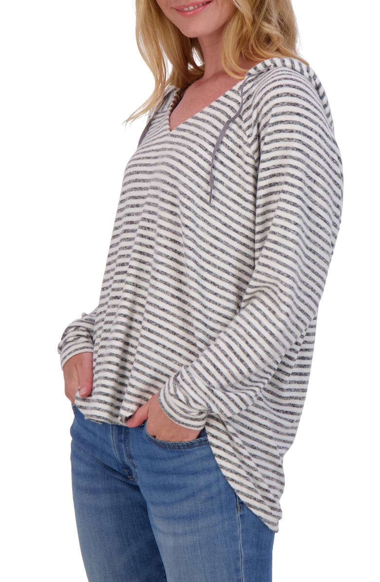 Lucky Brand Stripe V-Neck Hoodie, Alternate, color, Grey Stripe