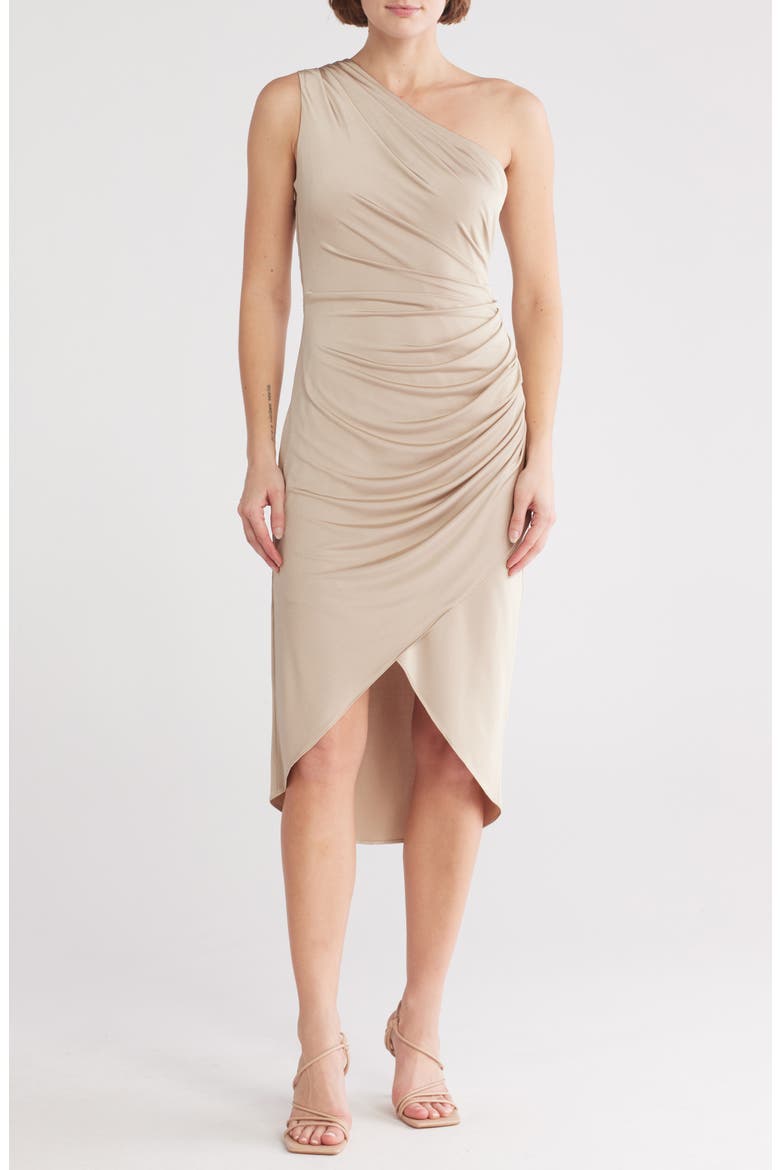 One-Shoulder Ruched Dress, Main, color, GOLD