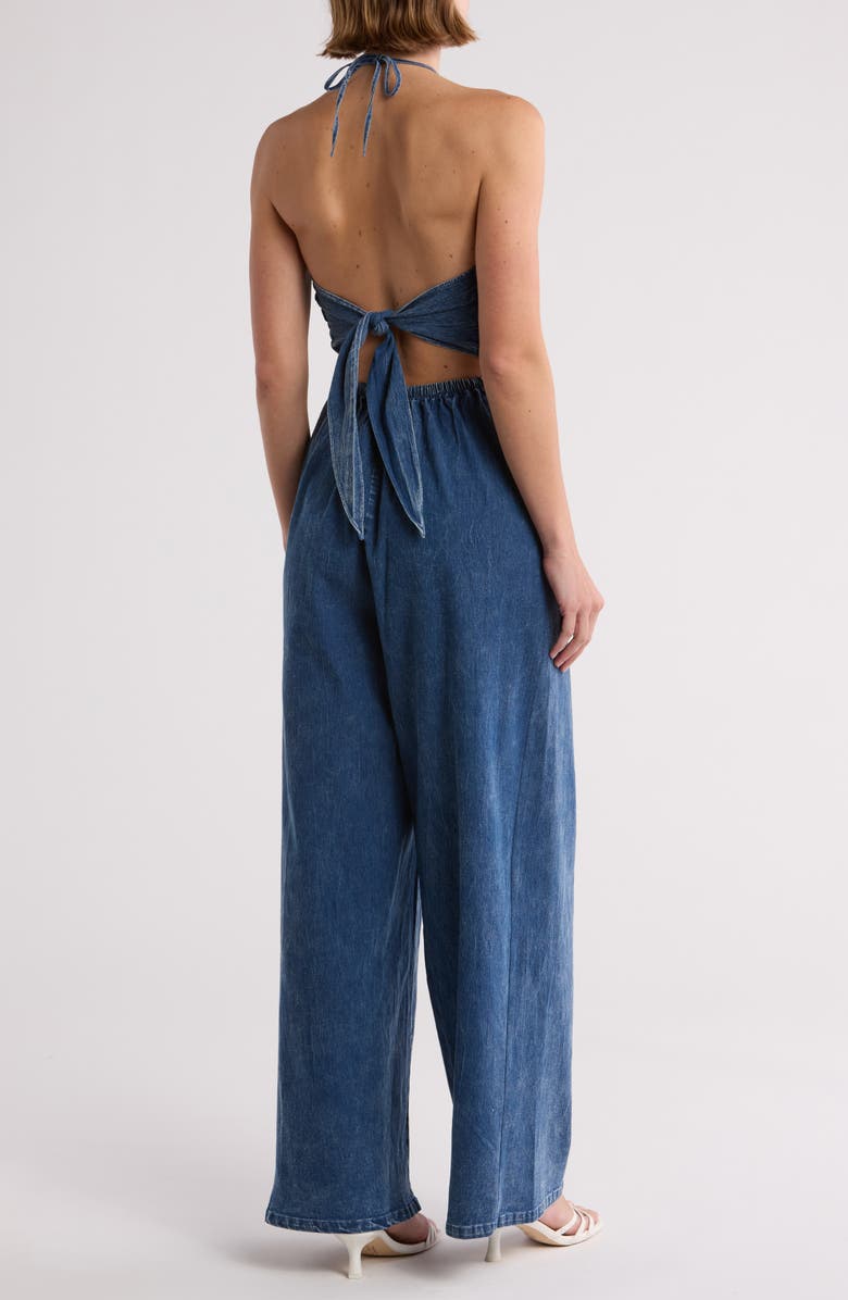 LUMIERE Halter Neck Denim Jumpsuit, Alternate, color,